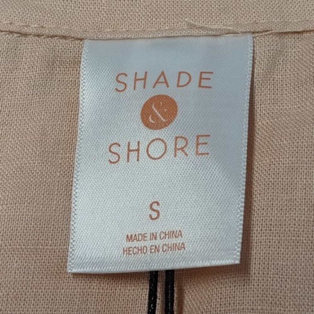 Shade & Shore Women's Cropped Button - up Short Sleeve Cover up Top Beige Size S - Picture 5 of 8